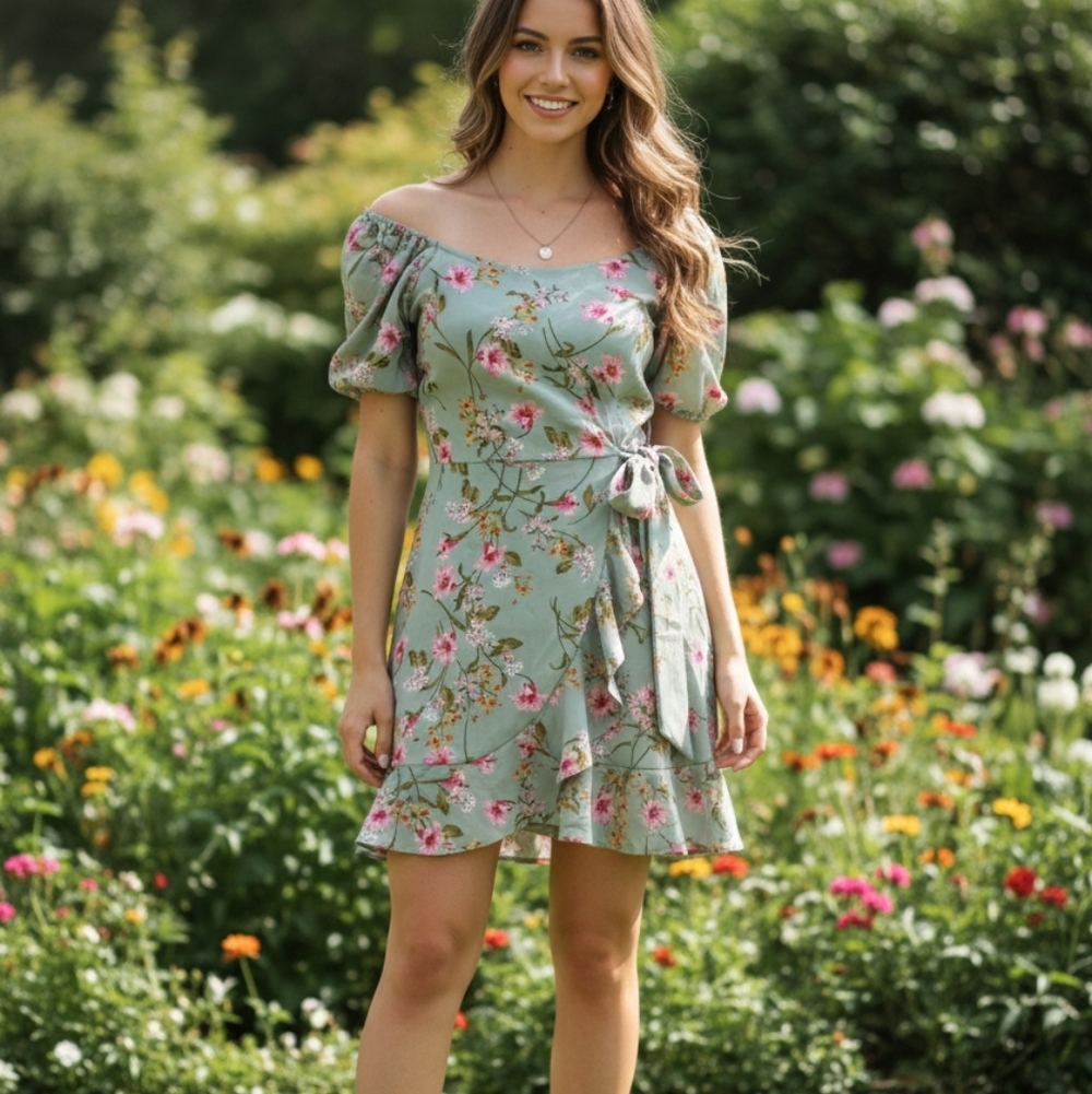 Lily Rose Asymmetrical Floral Dress - Green and Pink
